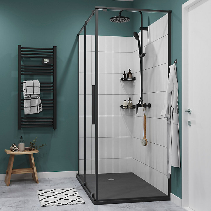 Paroi de douche fixe GoodHome Ezili transparente profilé noir 90 cm