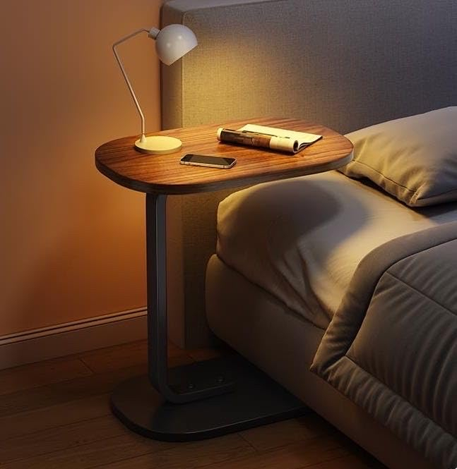 (58x45cm) Holz Sofa Beistelltisch C-Form Couch Tisch Ablage Tablett für Laptop / Getränke / Snacks - Braun