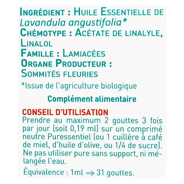 Óleo Essencial de Lavanda Verdadeira Orgânica Puressentiel 30ml