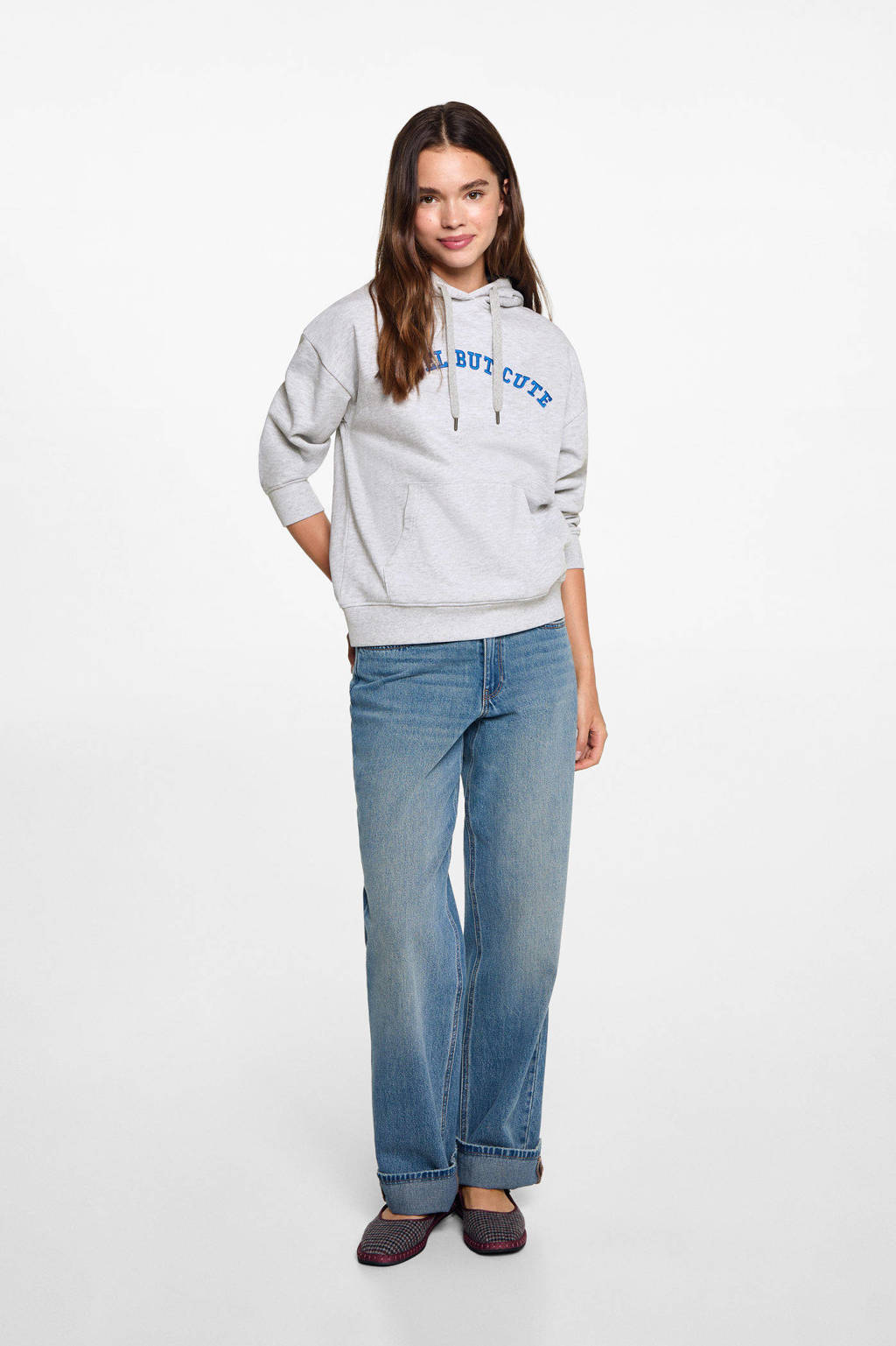 MANGO TEEN hoodie met tekst lichtgrijs melange
