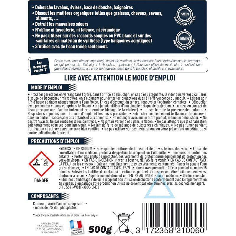 Déboucheur microbilles spécial bouchons tenaces Spado - 500 g