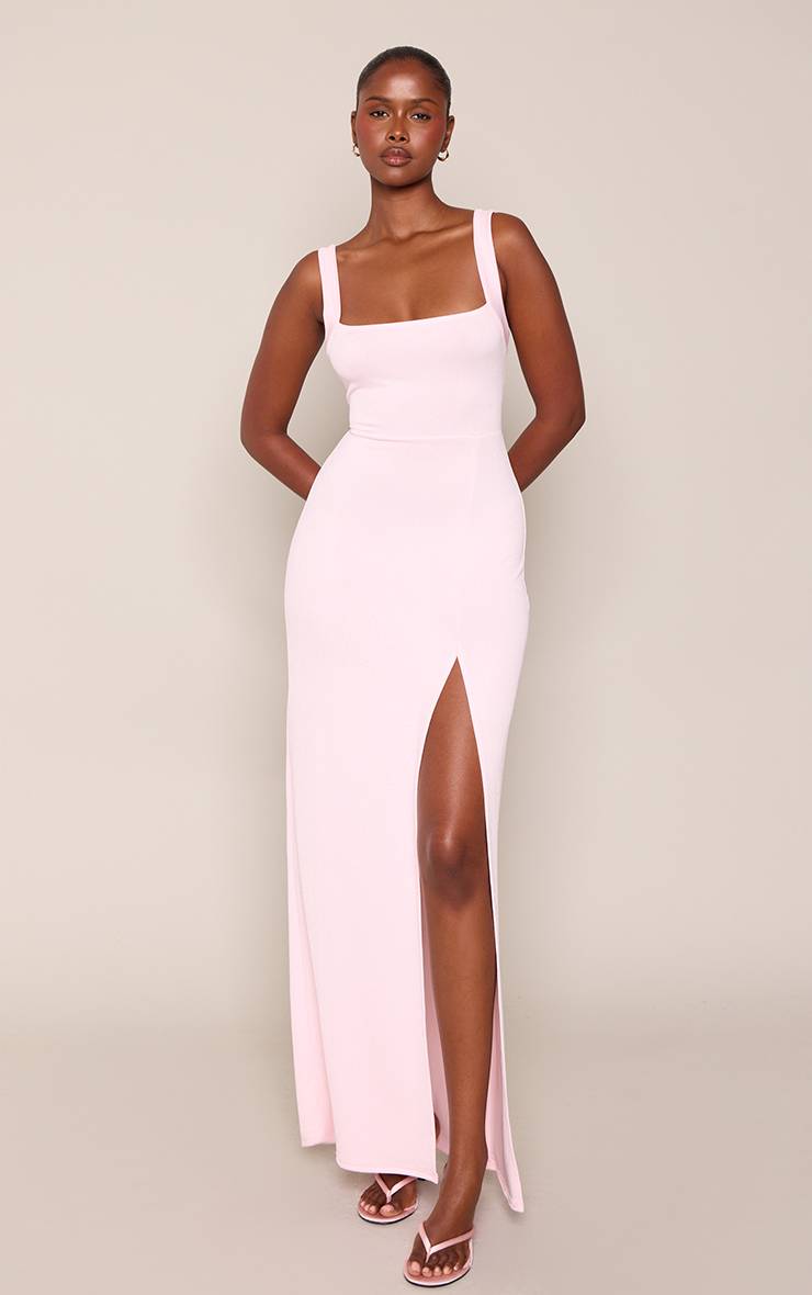 Rose Clair Robe Maxi À Encolure Droite