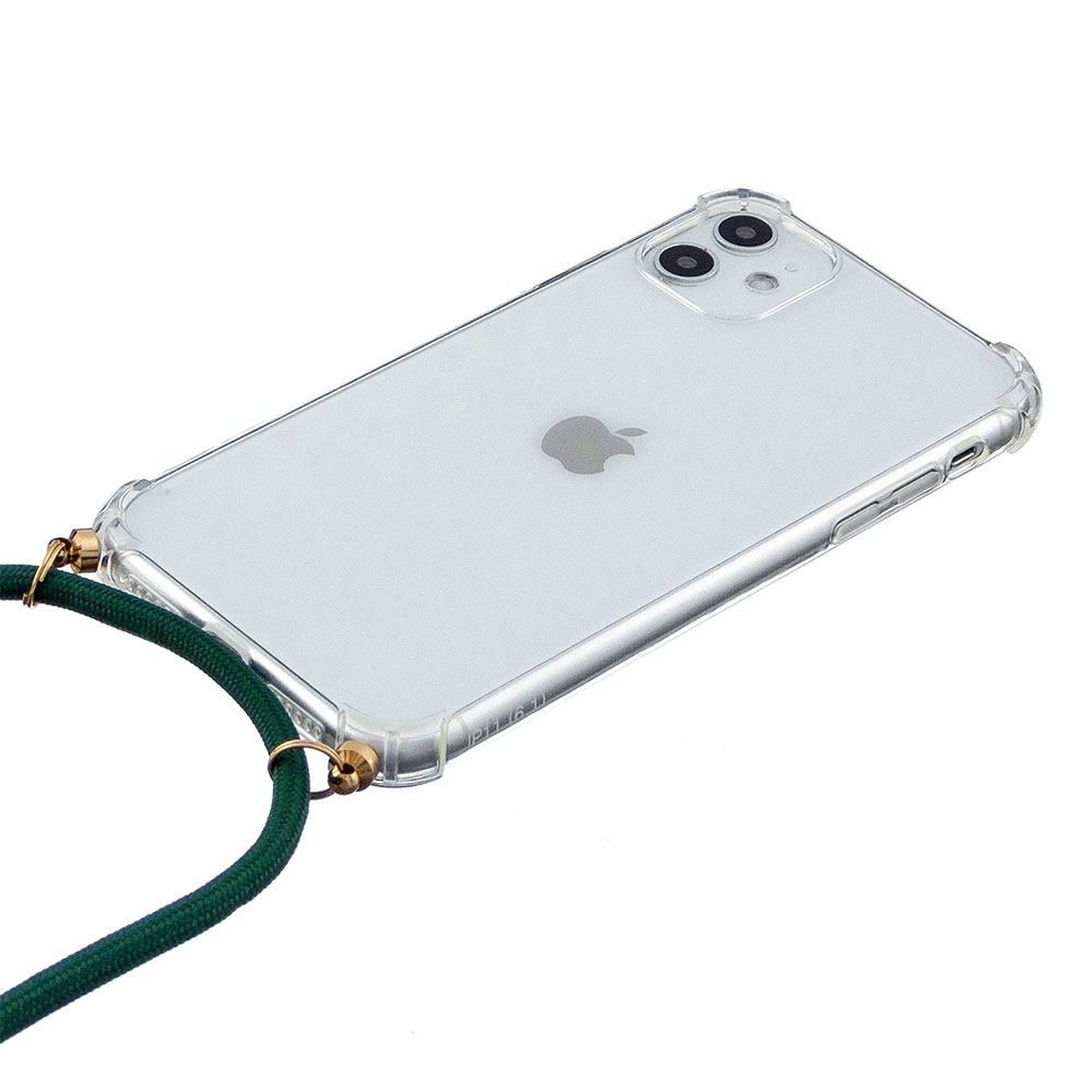 iPhone 11 Necklace Gummi Hülle Air Cushion Fallschutz   Handykette (150cm) - Grün / Gold