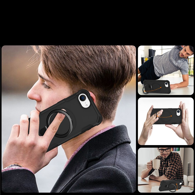 iPhone 16e MagSafe Hybrid Hardcase Hülle mit Kunststoff Rückseite und TPU Bumper   Kickstand Aufsteller - Schwarz
