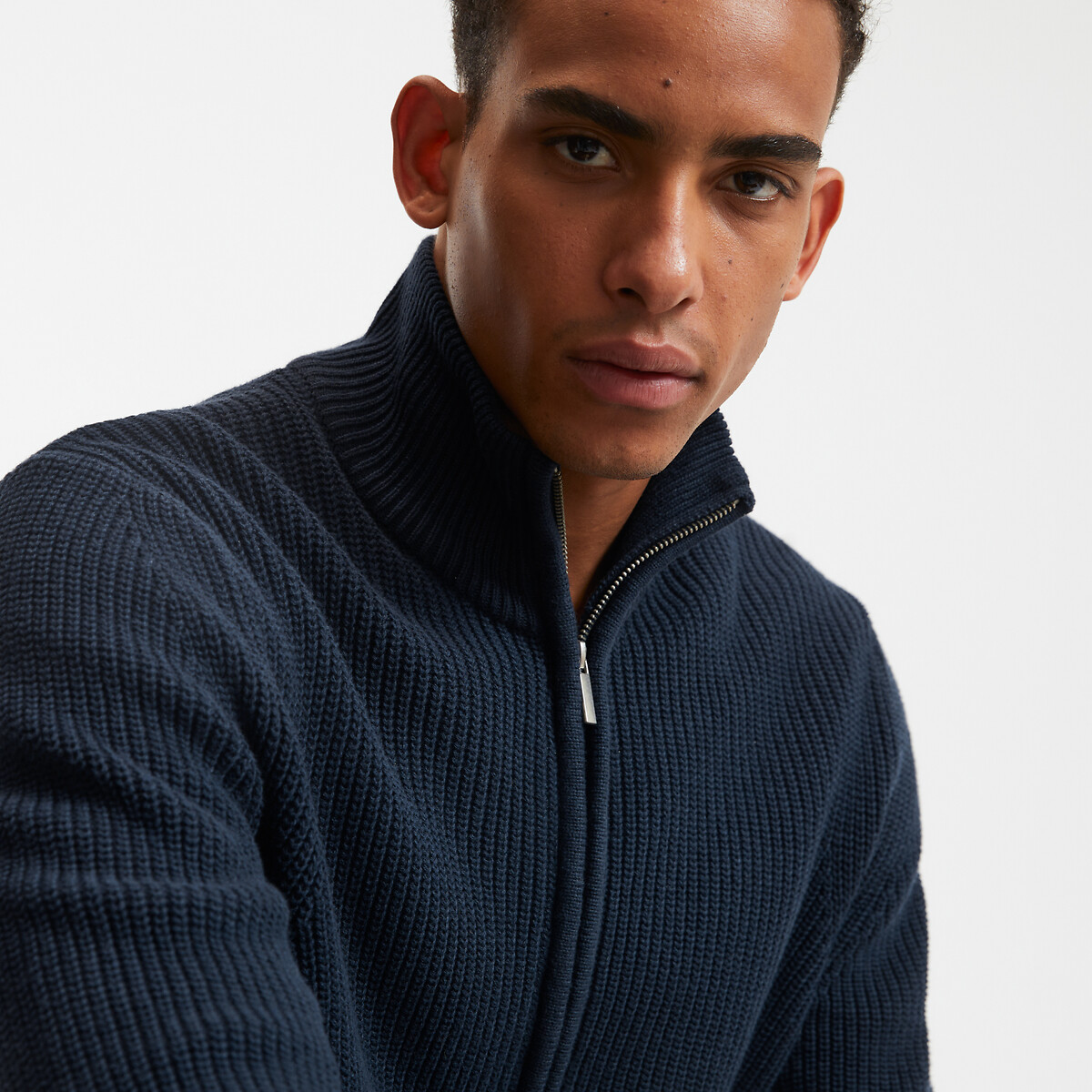 LA REDOUTE COLLECTIONS<br>Cardigã com zíper, ribana inglesa, algodão