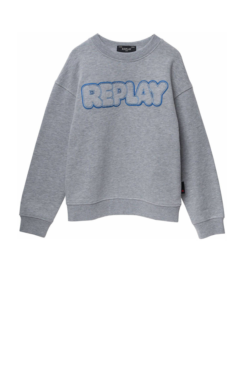 REPLAY sweater met tekst grijs