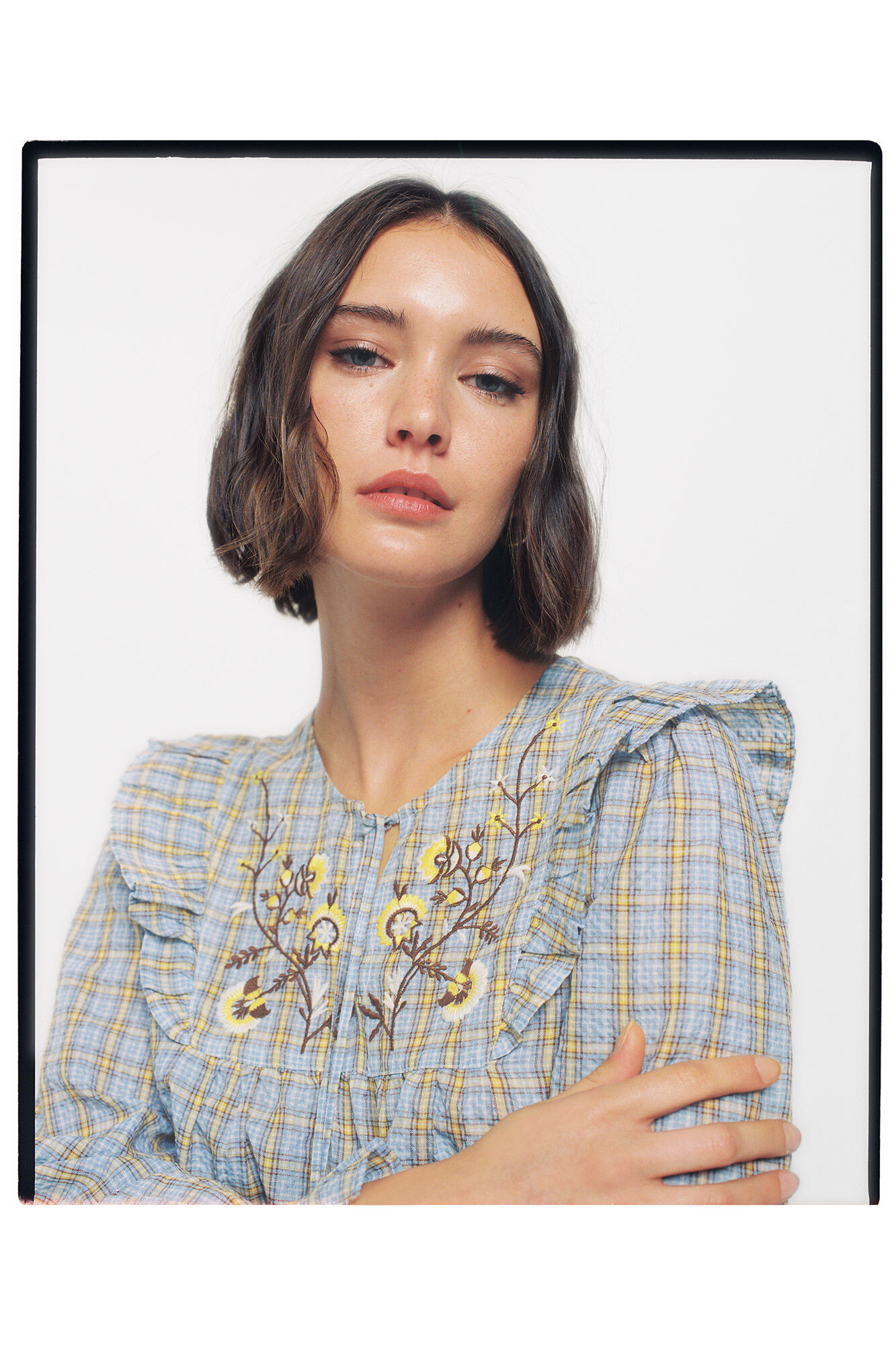 Blusa xadrez bordada