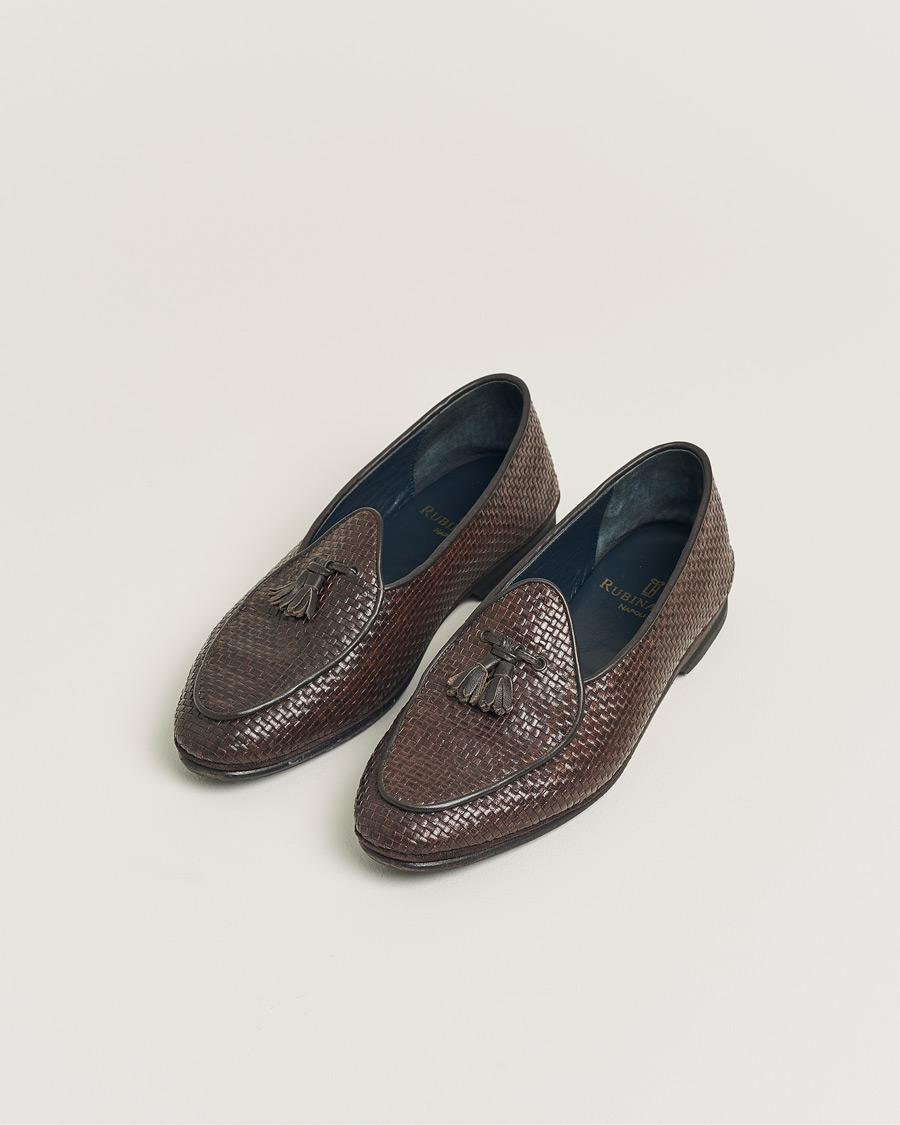 Rubinacci Marphy Woven Dark Brown Leather Tassel Loafers 41