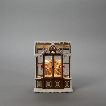 KonstSmide sneeuwlantaarn peprkoekhuis waterspinner met LED verlichting 16,5 x 21,5 cm