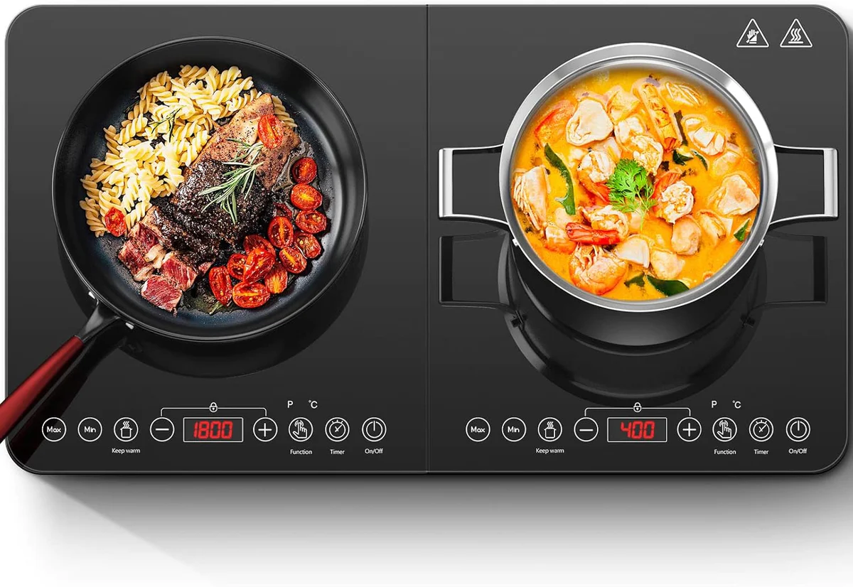 Plaque de cuisson à induction double en verre cristal 3500W noir Vendo