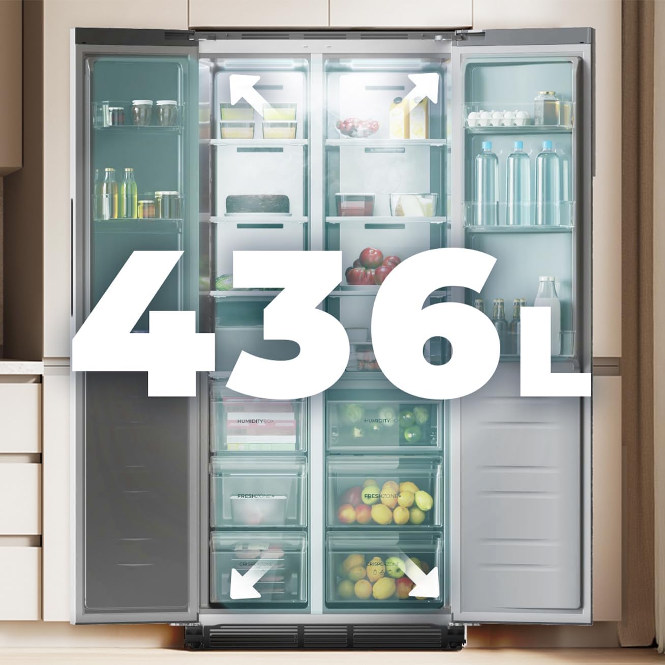 Cecotec Réfrigérateur américain Bolero CoolMarket SBS 436 SBI Inox E. Réfrigérateur américain inox, 436L, Total No Frost, Inverter Plus, MultiAirFlow,