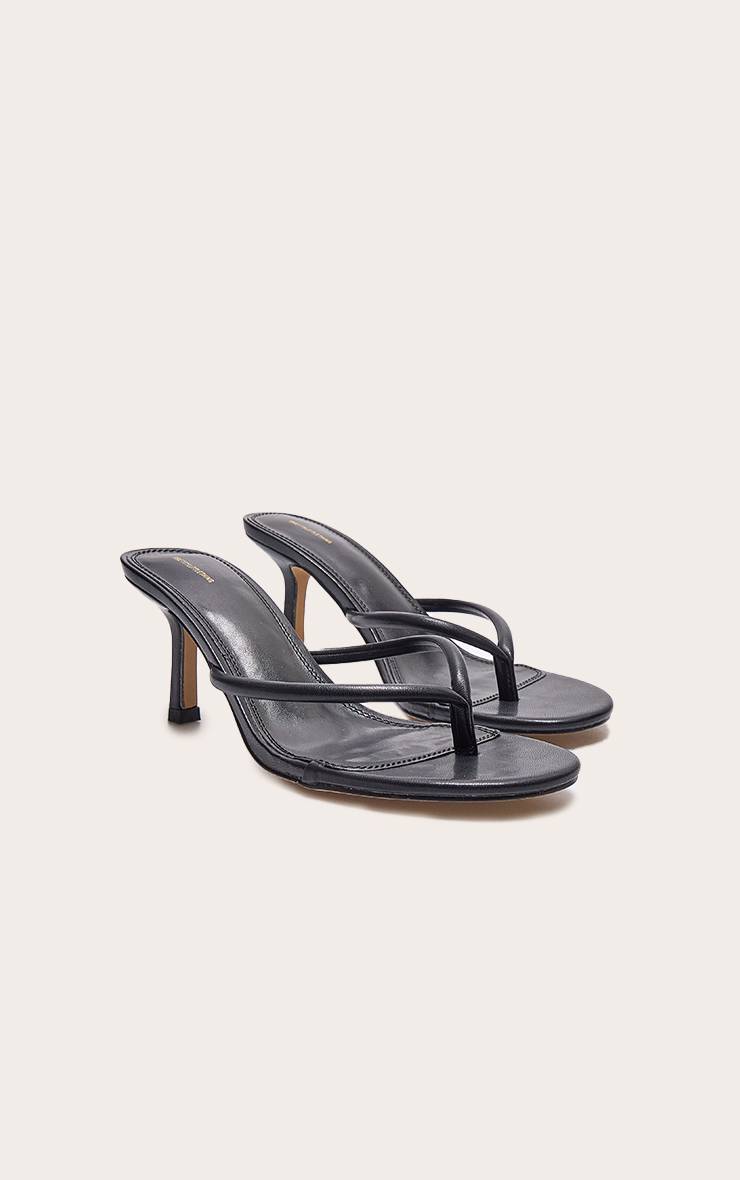 Noir Mules À Talon En Synthétiquecuir Avec Bride Entre Les Orteils