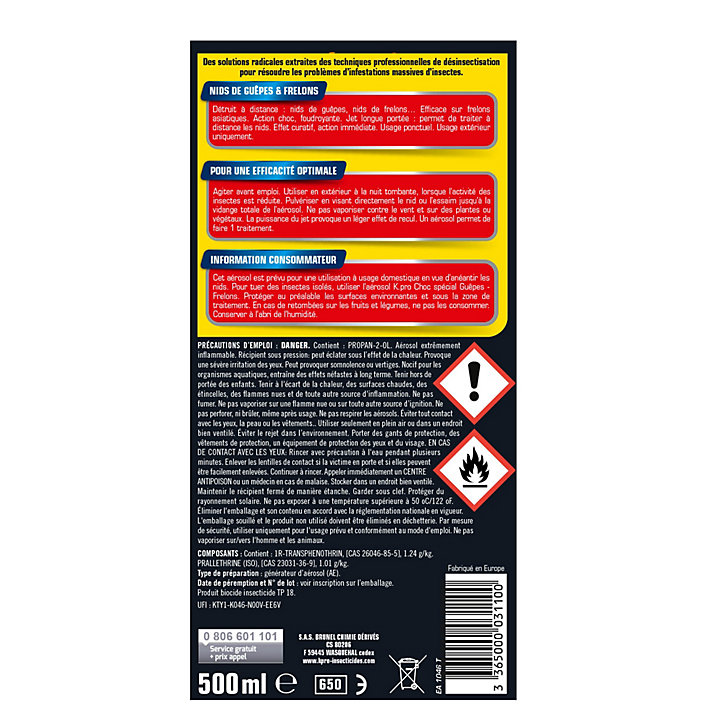 Aérosol nid de guêpe et frelon Kapo 500 mL