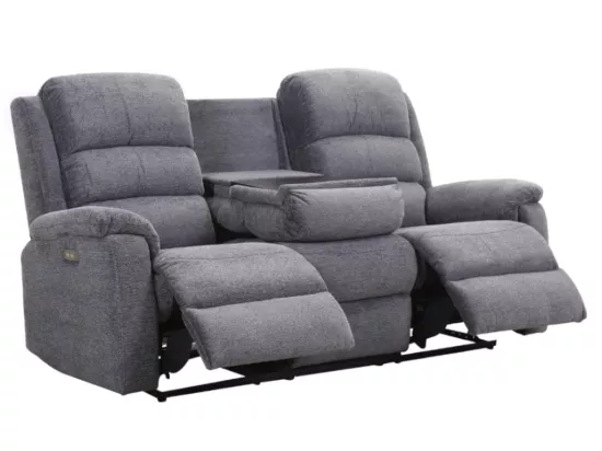 Canapé 3 places relax électrique avec tablette en tissu anthracite NEVERS