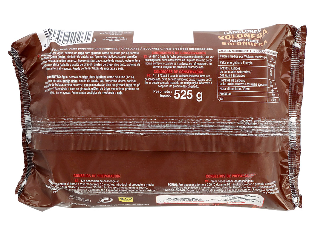 CANELONES À BOLONHESA AUCHAN 525G