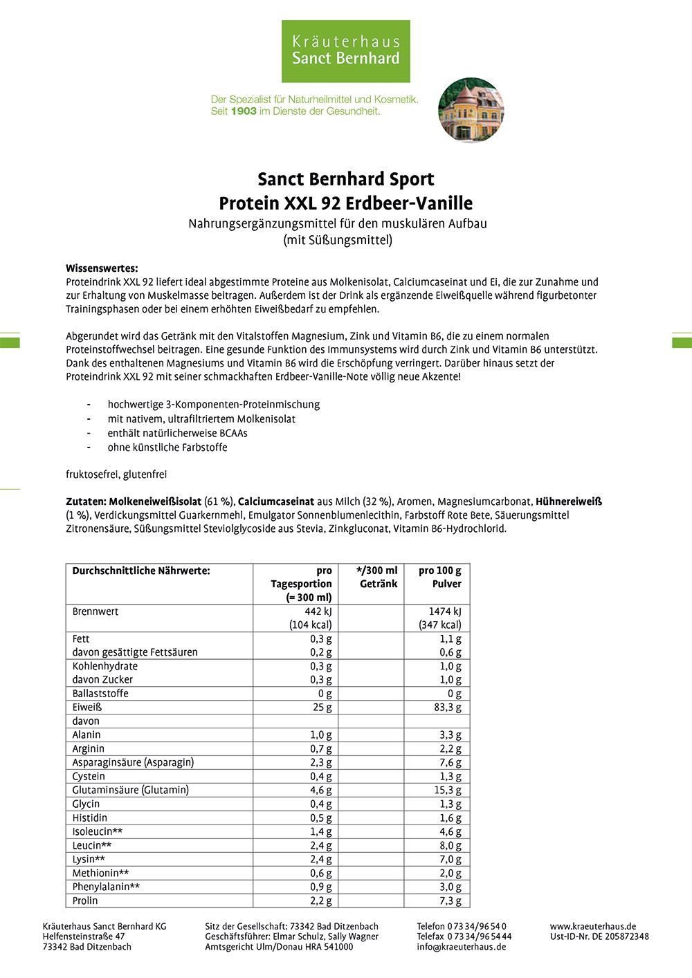 Sanct Bernhard Sport Protein XXL 92