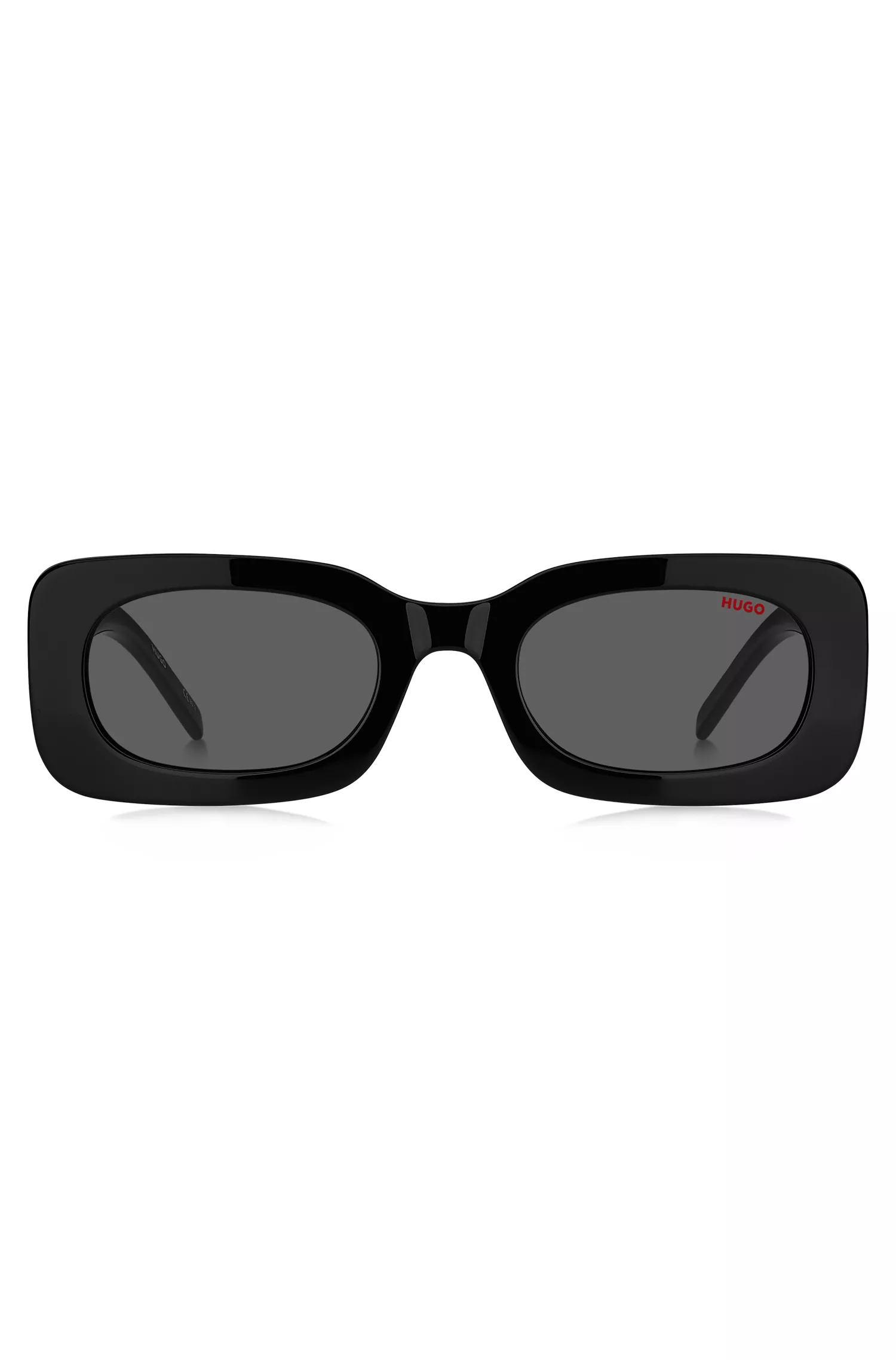 Óculos de sol HUGO em acetato vermelho e preto com alça removível com slogan.