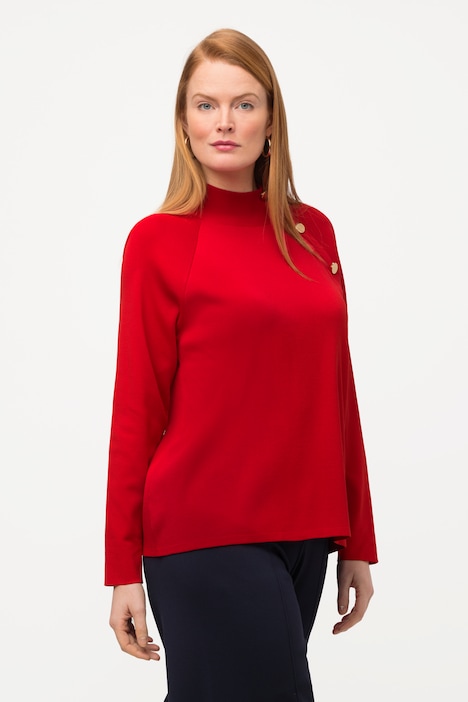 Pullover, Rippstrick, Stehkragen, Zierknöpfe, Langarm