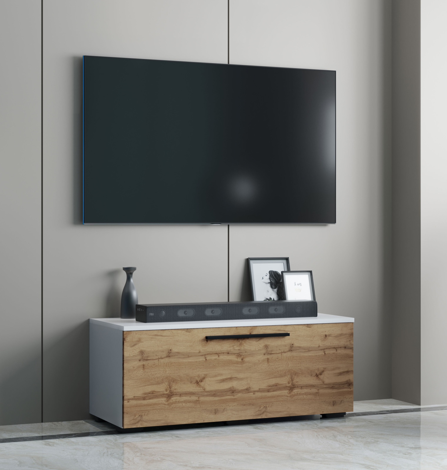 TV-Lowboard ARILA S - Honig Eiche - weiß - 95 cm