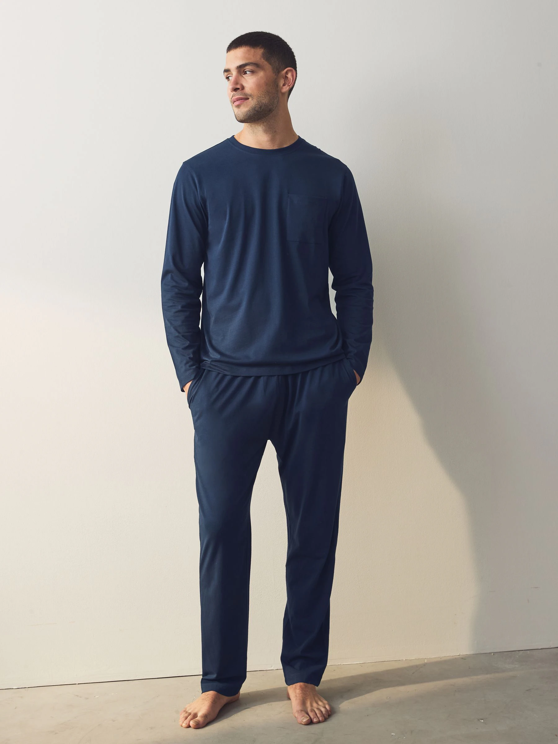 Marineblauw/grijs - Jersey pyjamaset met lange mouwen