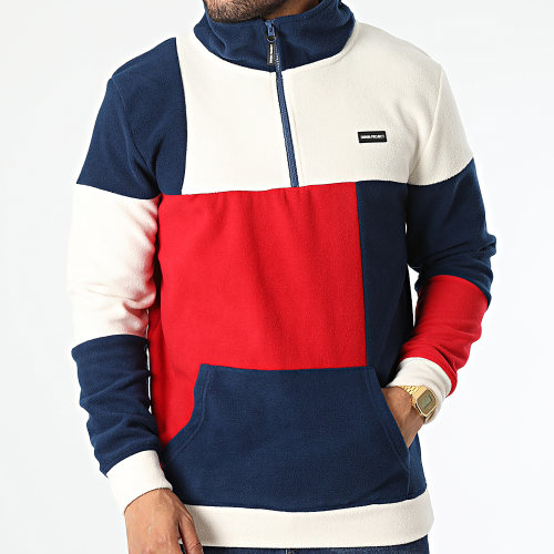 Sweat Polaire Col Zippé DP-10022 Bleu Marine Beige Rouge