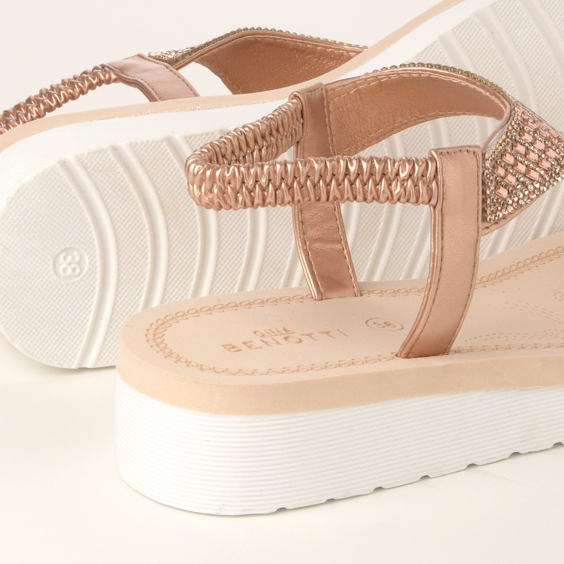 Gina Benotti Damen Zehensandalen mit Glitzersteinen rosa / beige