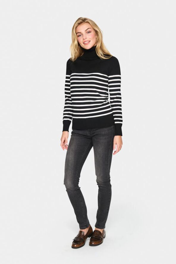 Saint Tropez MilaSZ St. Rollneck Pullover Black mila stripe