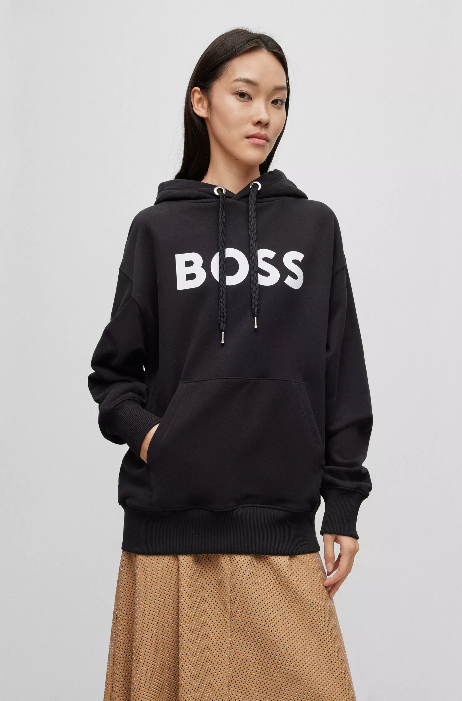 Moletom BOSS em mistura de algodão preto com logotipo contrastante
