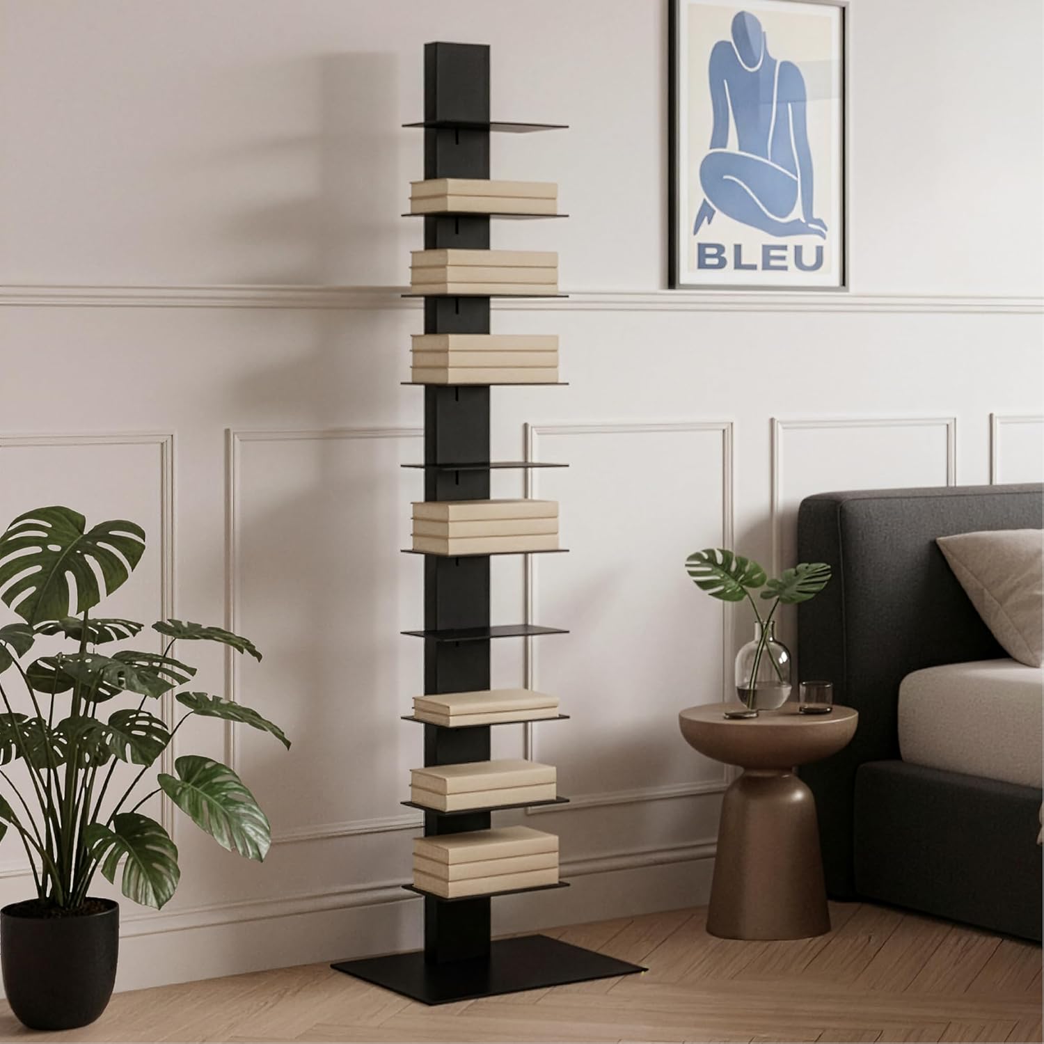 [en.casa] Standregal Eksjö CD DVD Regal in schmaler Leiterform mit 10 Ablagen Bücherregal für Wohn- und Schlafzimmer Büro 150 x 39 x 39 cm Schwarz DR8875139