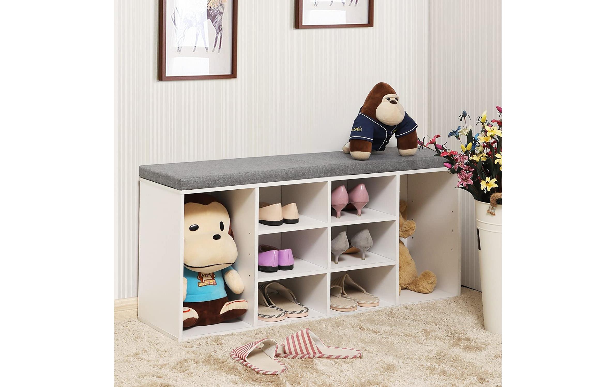 Schuhregal mit Polster, 104 x 48 cm, Weiss<br>Schuhablage mit Sitzbank