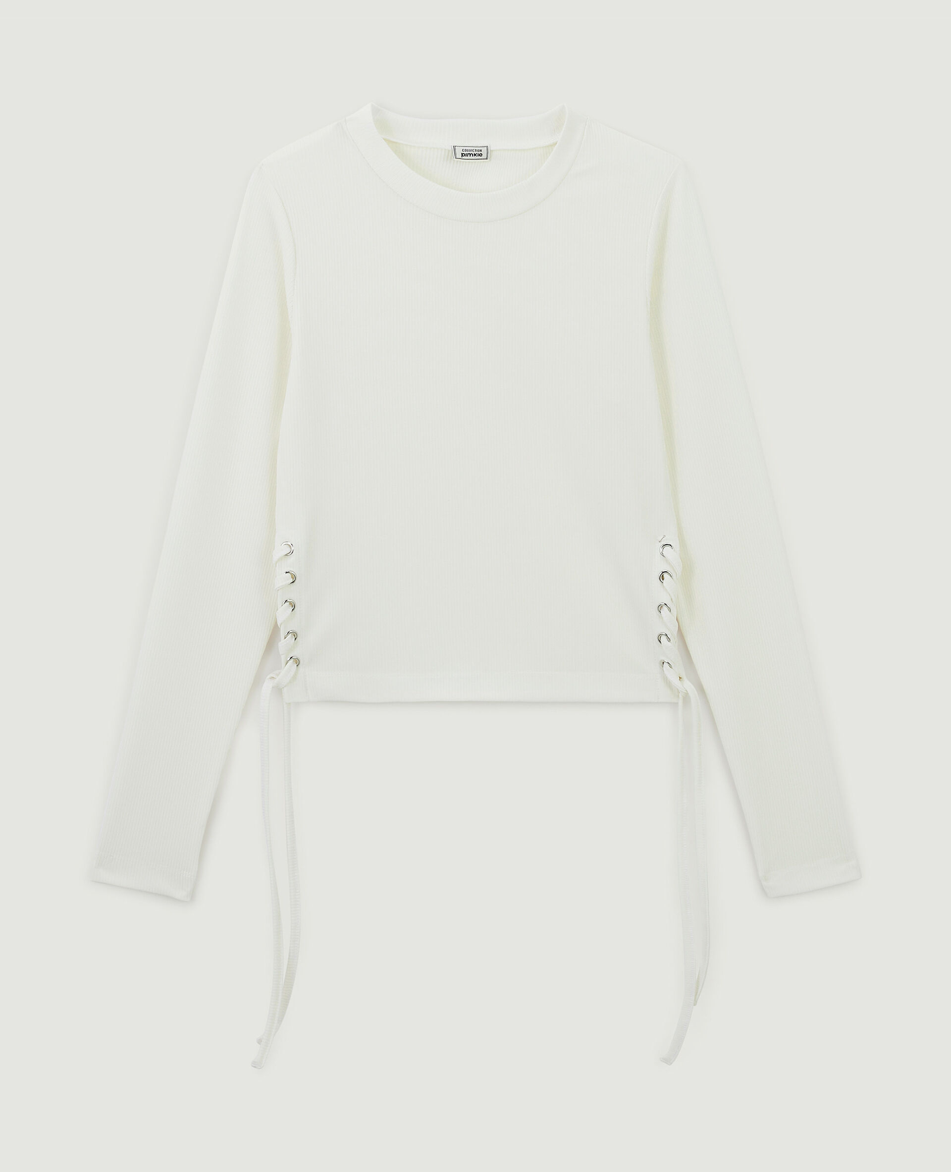 Top maille côtelée avec lacets - Blanc