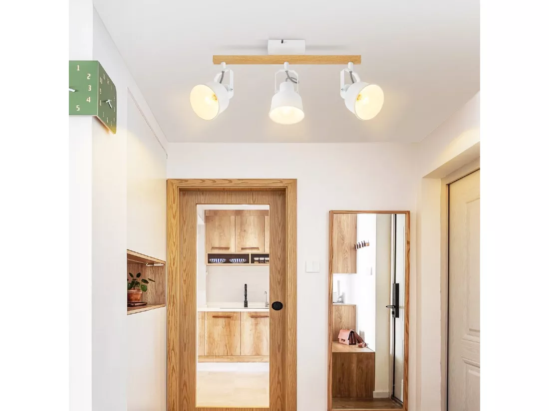 NETTLIFE Spot de Plafond 3 Flammes Orientable à 350° Vintage E14 de conception de haute qualité en bois veiné