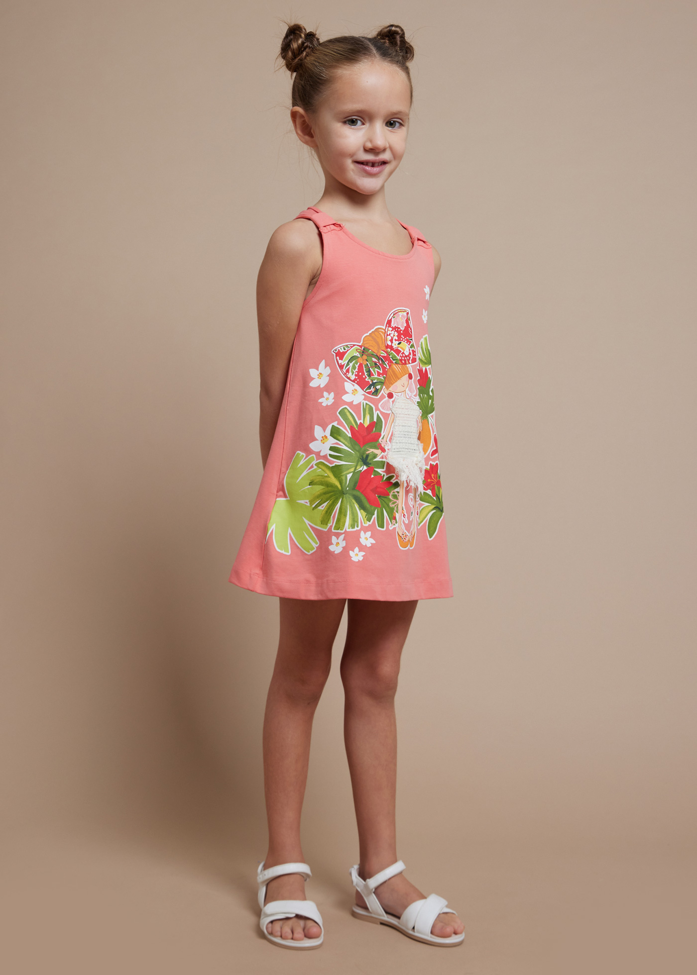 Vestido Better Cotton com estampa de flamingos para meninas