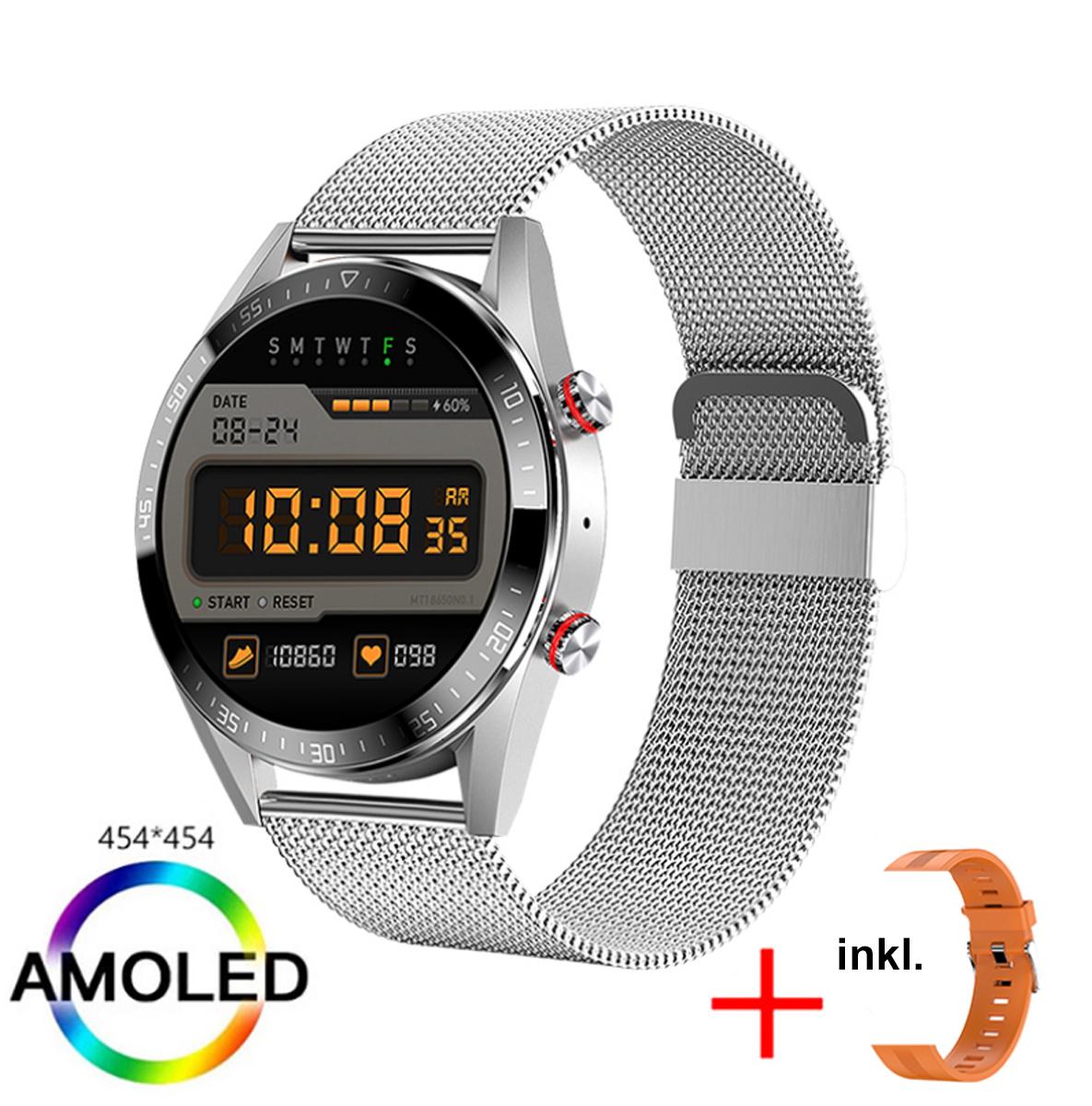 TPFNet Smart Watch / Fitness Tracker IP67 - Milanaise Armband + Silikon Armband - Android & IOS - Schwarz