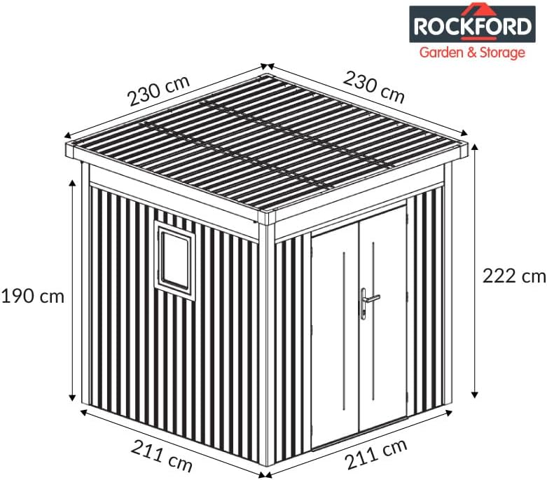 Rockford Lagos 100 gartenhaus Metall - Gerätehaus mit Doppeltür und Polycarbonat-Fenster - 230x230x222cm - Geräteschuppen, Gartenhütte, Metallgerätehaus, Fahrradgarage - Grau