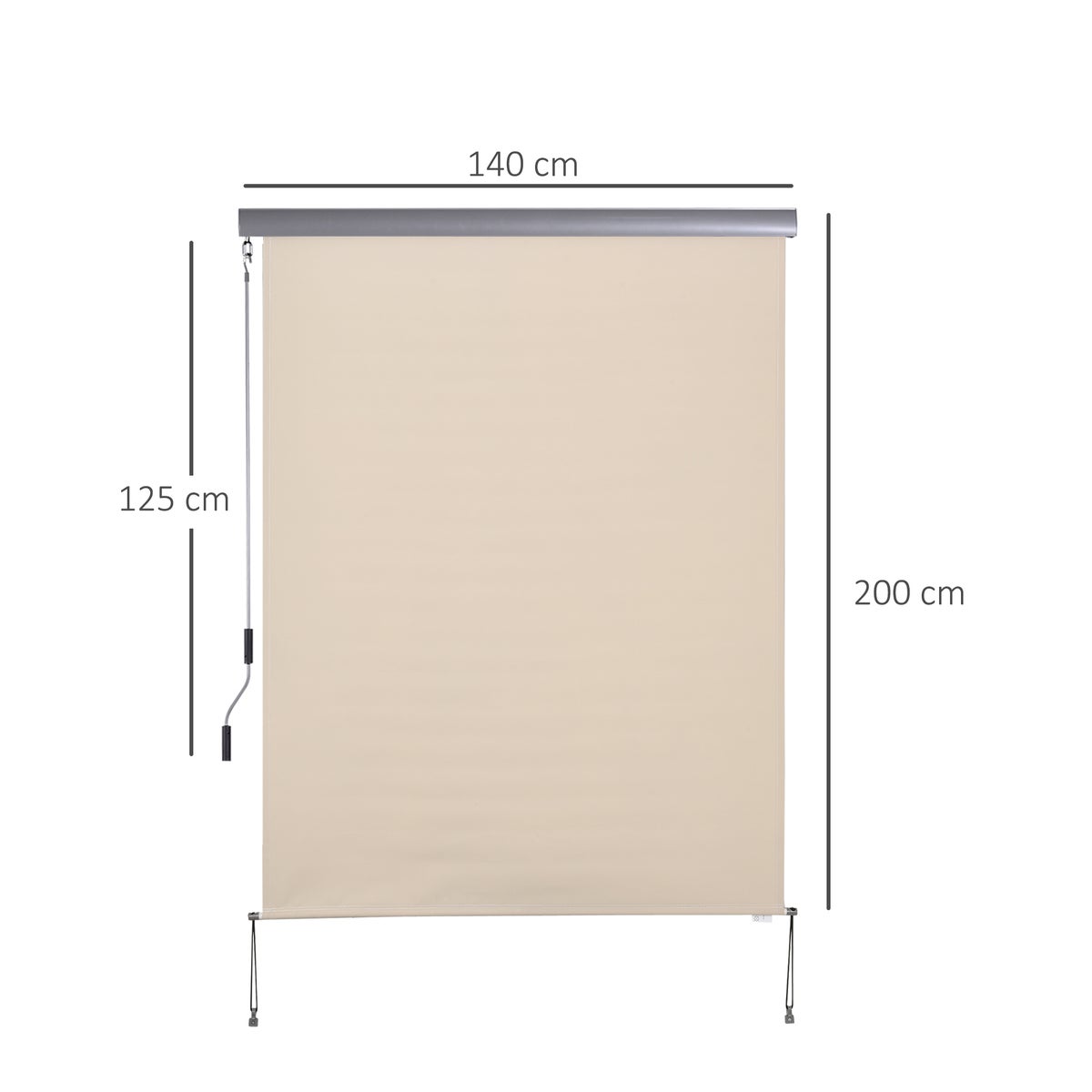 Outsunny verticale zonwering, verticale zonwering met handzwengel, 200 x 140 cm, polyester doek + aluminium, crèmewit