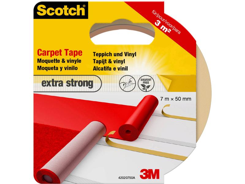 3M Scotch Teppich-Klebeband, extra strong 50 mm x 7 m, Weis Extra starkes, doppelseitiges Teppich-Klebeband