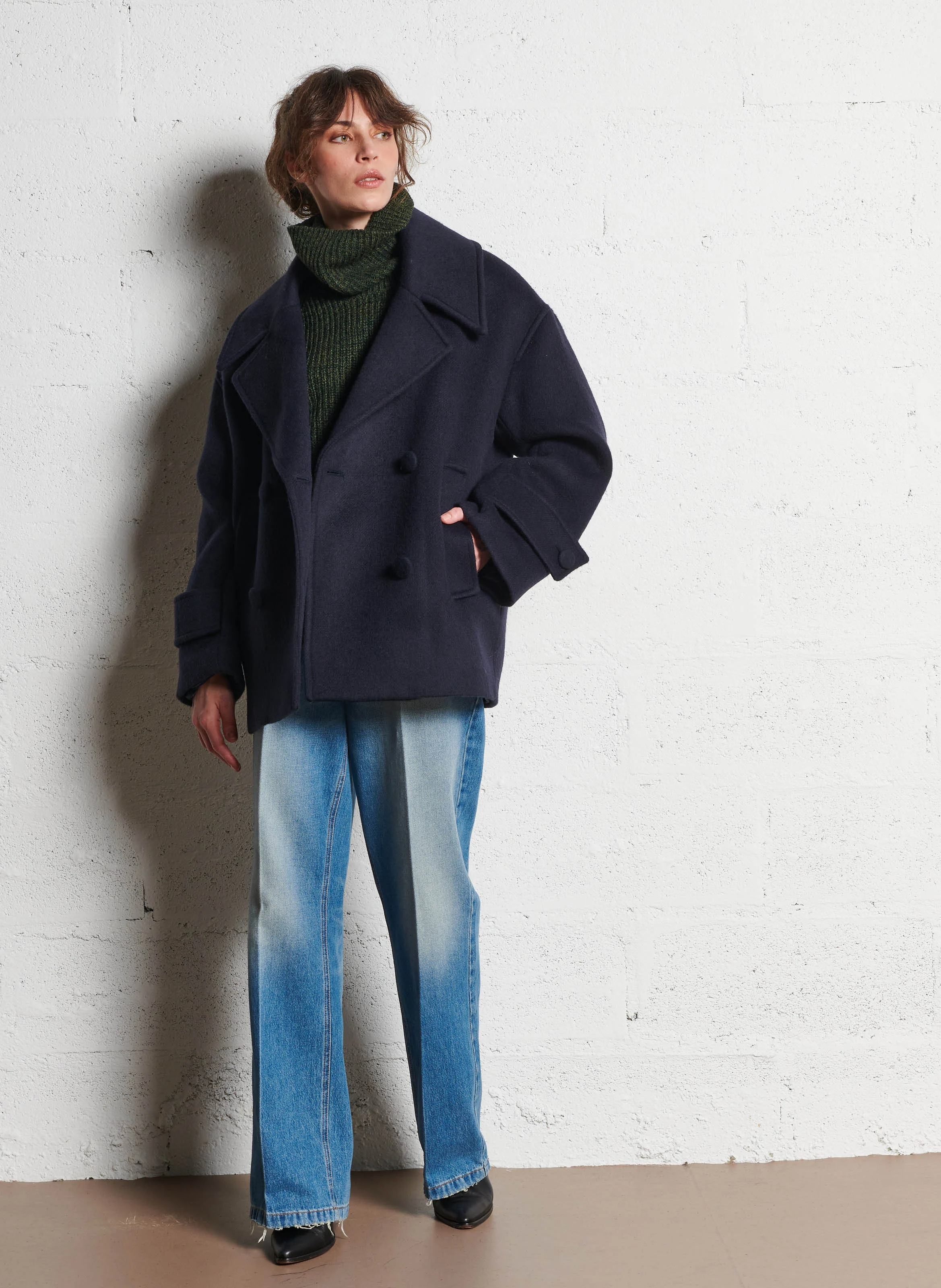 JASON - Manteau court en laine mélangée | Bleu
