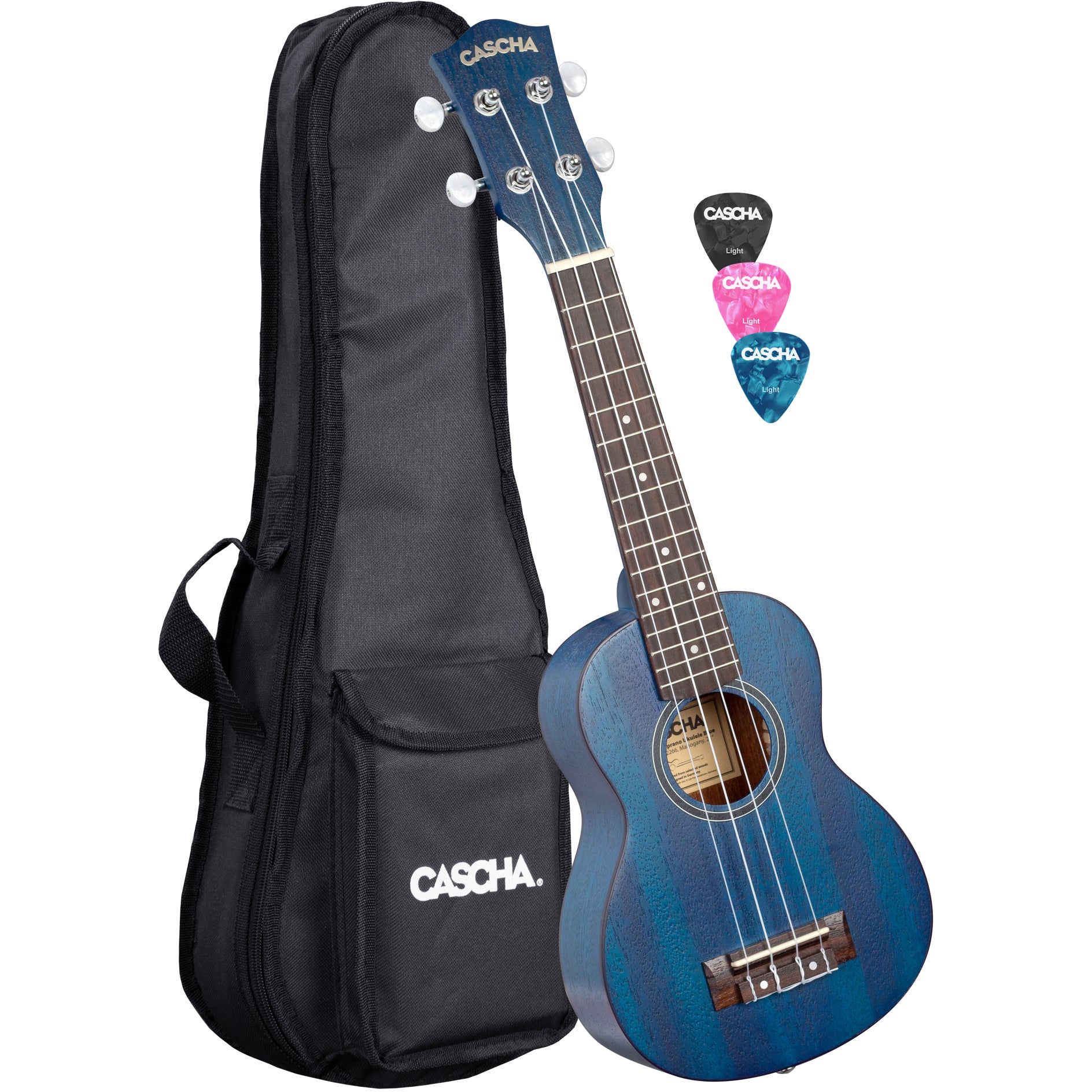 Cascha HH 2266 premium sopraan ukelele blauw met tas en plectra