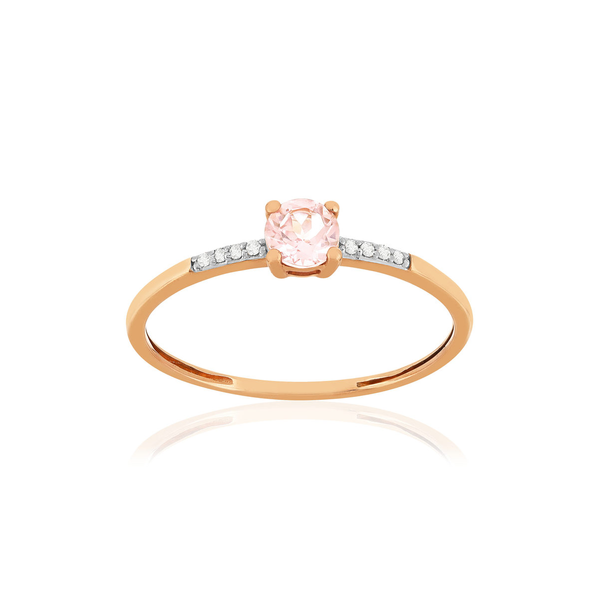 Bague or 375 rose grenat couleur champagne diamants
