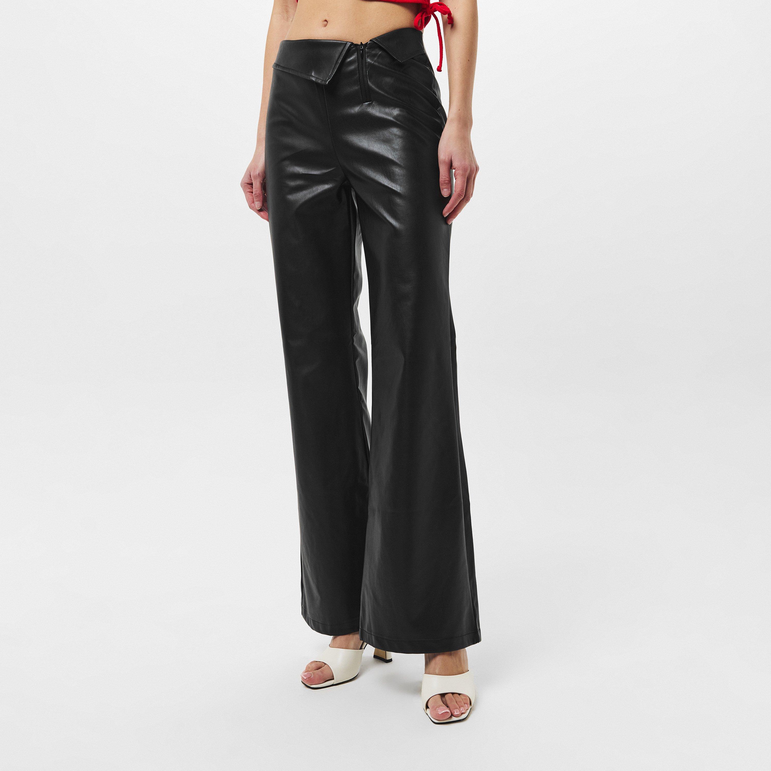 Missy Empire ME Fold Over Faux Leather Flare Trousers Womens