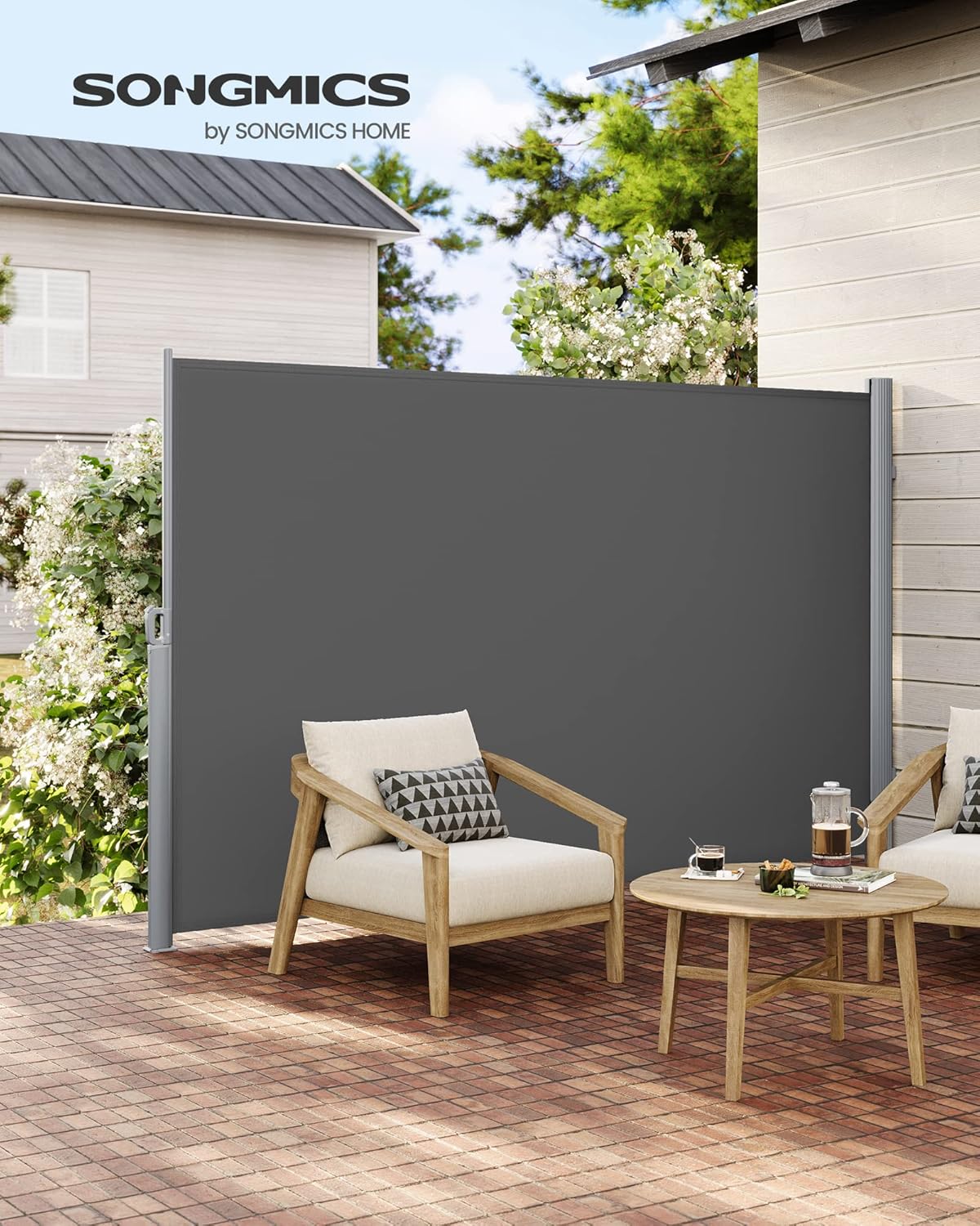 SONGMICS Alu-Seitenmarkise, ausziehbar, 200 x 350 cm, Blickdicht, Sonnenschutz, blickdicht, Seitenrollo, für Balkon, Terrasse, Garten, anthrazit GSA205G