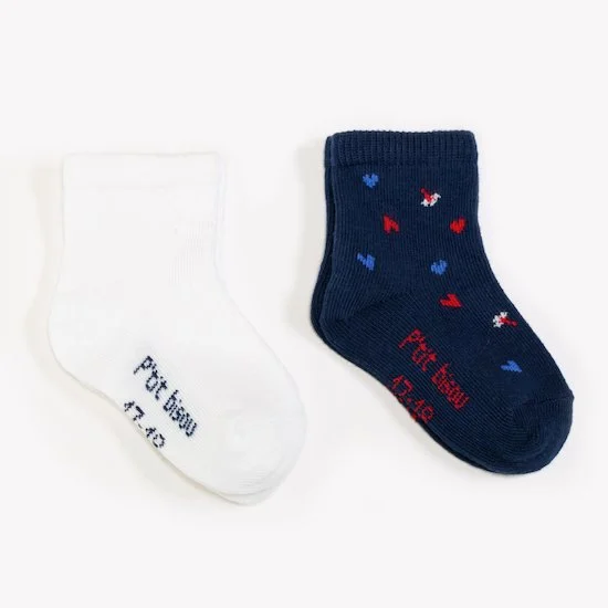 Lot de 2 mi-chaussettes Blue Garden   Blanc/marine        17/18   de               P'tit bisou