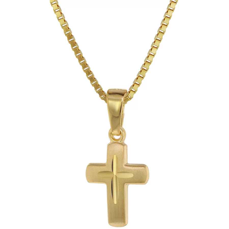 trendor Kreuz-Anhänger für Kinder Gold 585 (14 Kt.) + Plattierte Kette gold