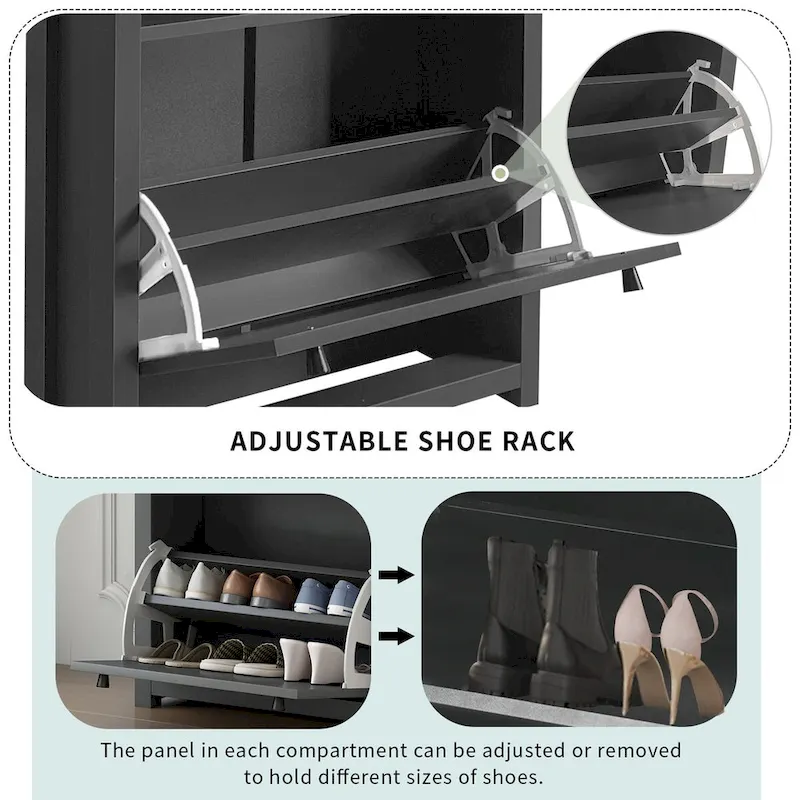 Entryway Organizer with 2 Drawers,Wood Grain Pattern Top Shoe Cabinet with Drawer, Free Standing Shoe Rack with Adjustable Panel