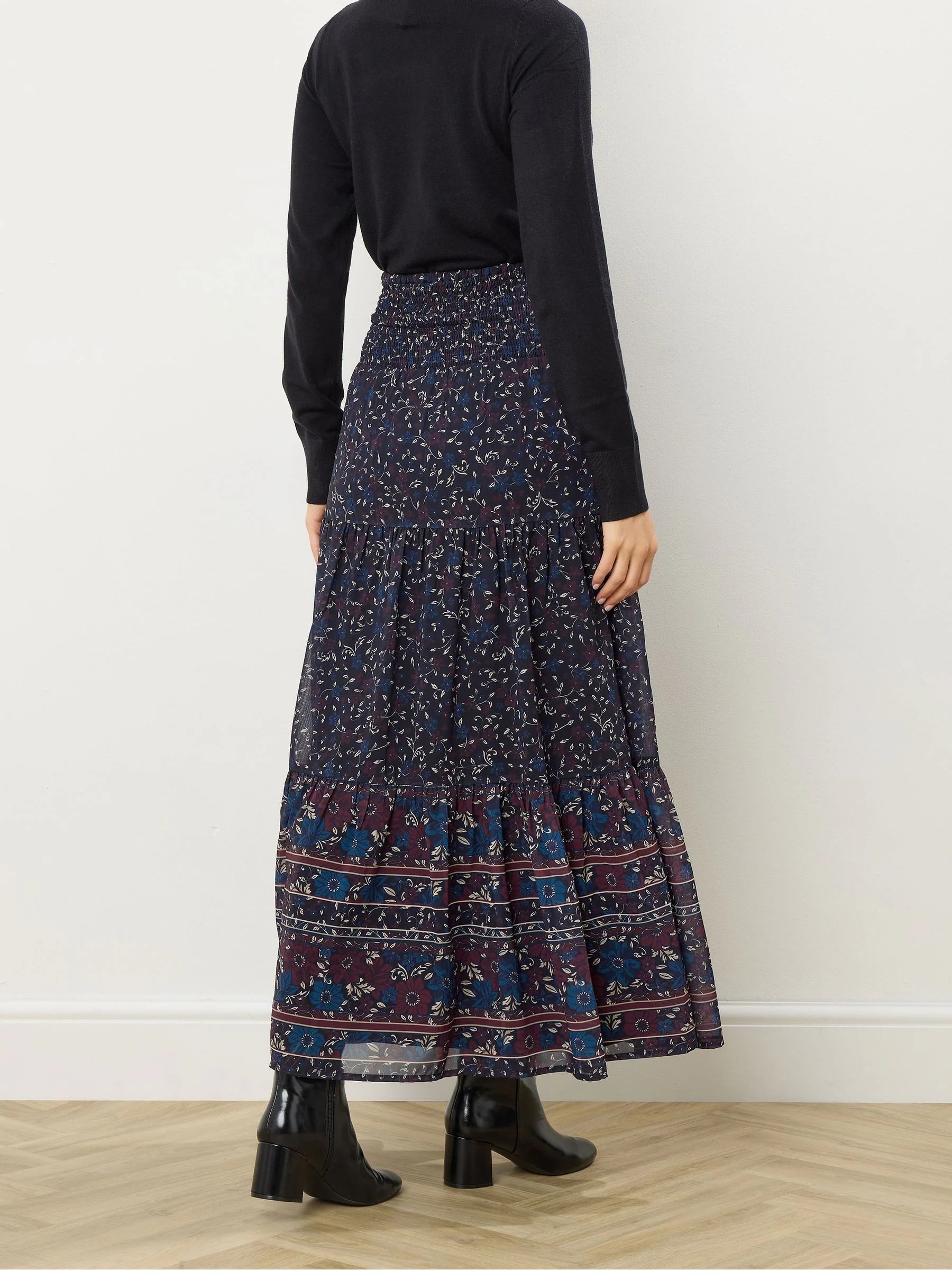 Long Tall Sally Floral Border Tiered Skirt