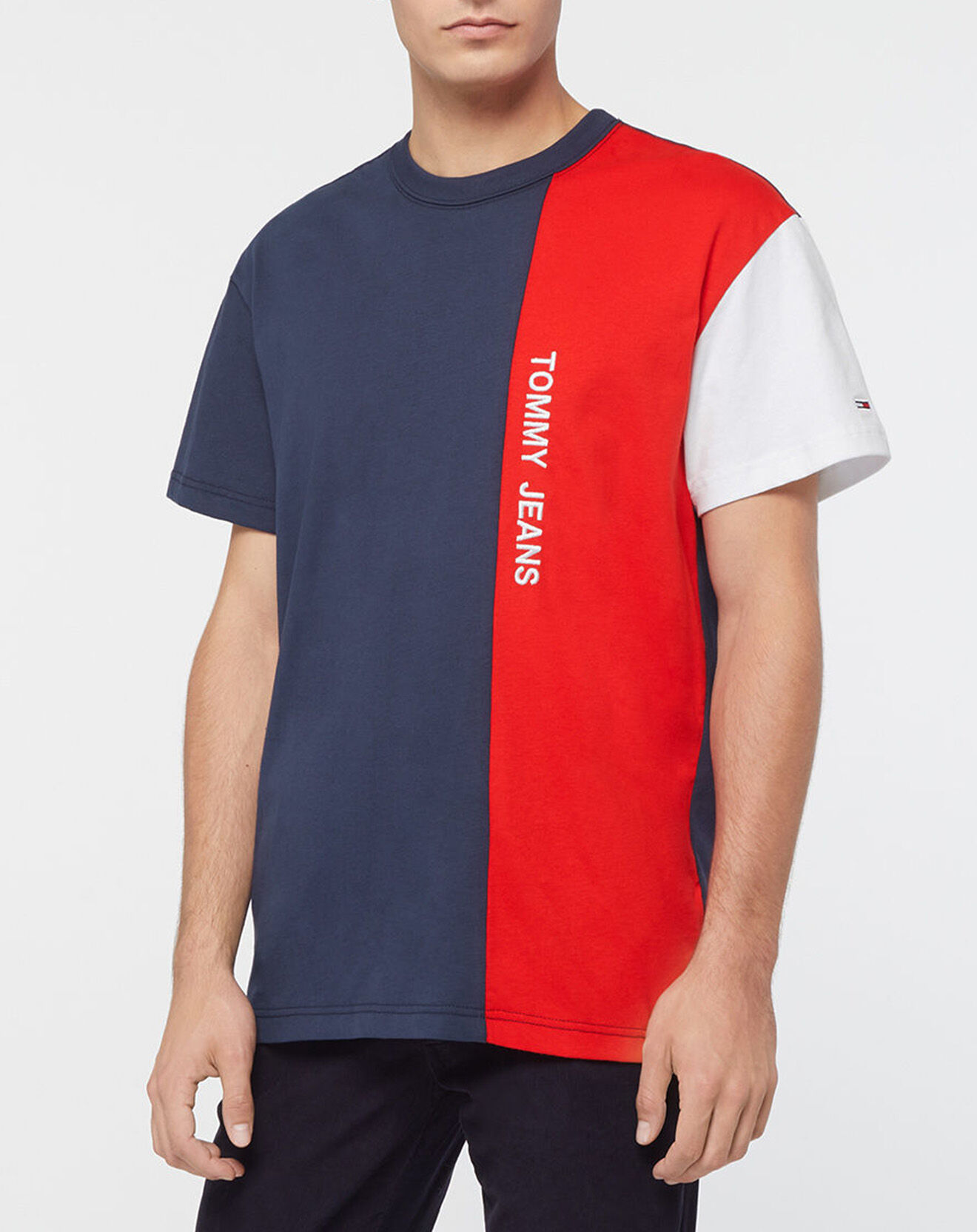 Tommy Jeans T-Shirt Colorblock bleu/rouge