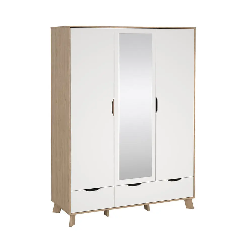 Hioshop Ikast kledingkast 201x148x58cm- 2 deuren- 1 spiegeldeur- 2 lades eiken