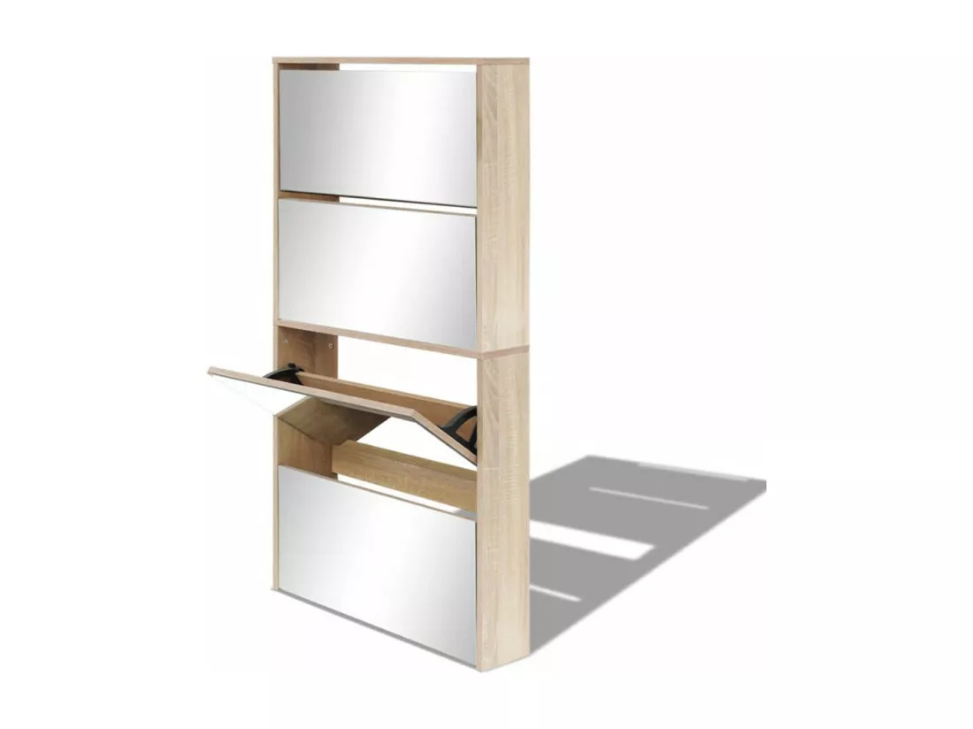 Meuble à chaussures 4 étagères avec miroir 63x17x134 Chêne