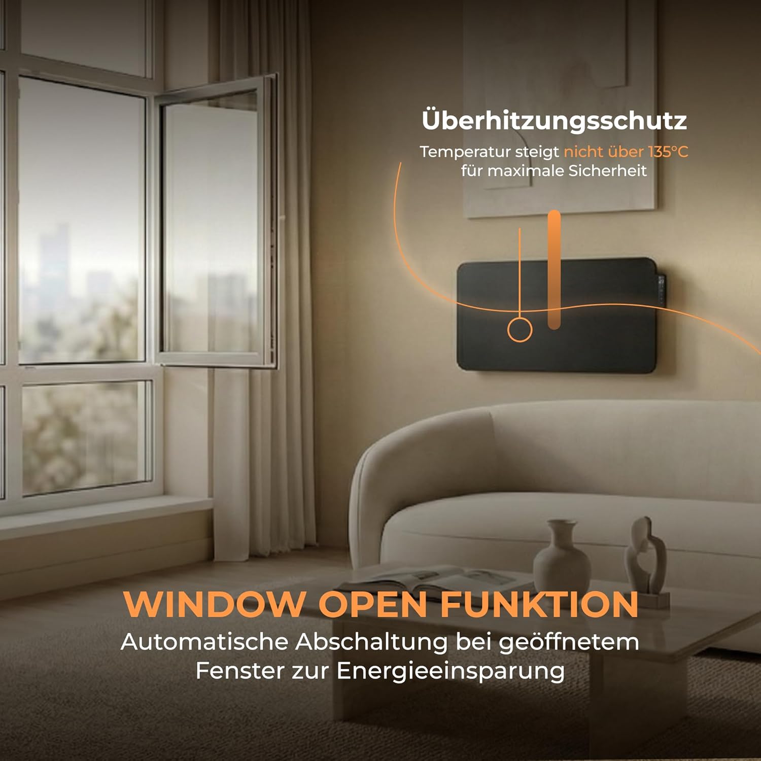 BR Bringer Hybrid Infrarotheizung 2000 Watt mit Konvektion - Smart Thermostat, WIFI & App - für Wandmontage oder als Standgerät für Räume bis 30m² - Energiesparend - Deutsche Qualitätsmarke (schwarz)